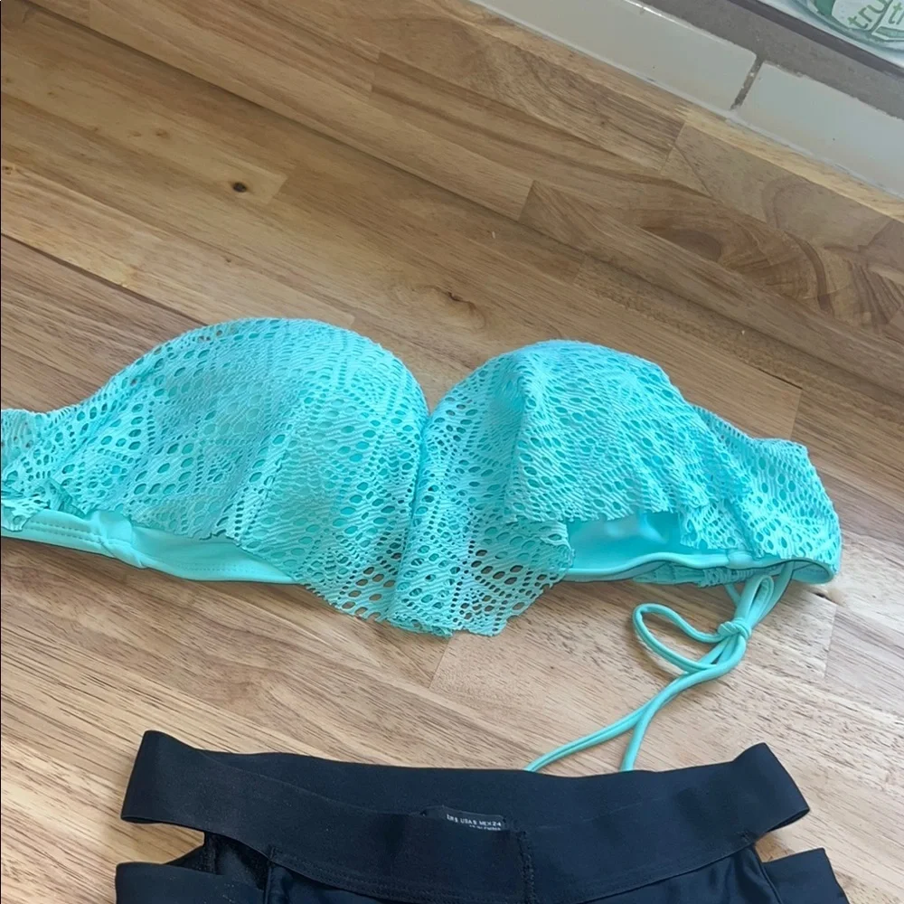 Zara Turquoise Floral and Black Bikini Set